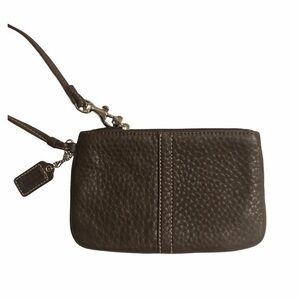Coach brown pebbled leather wristlet mini bag